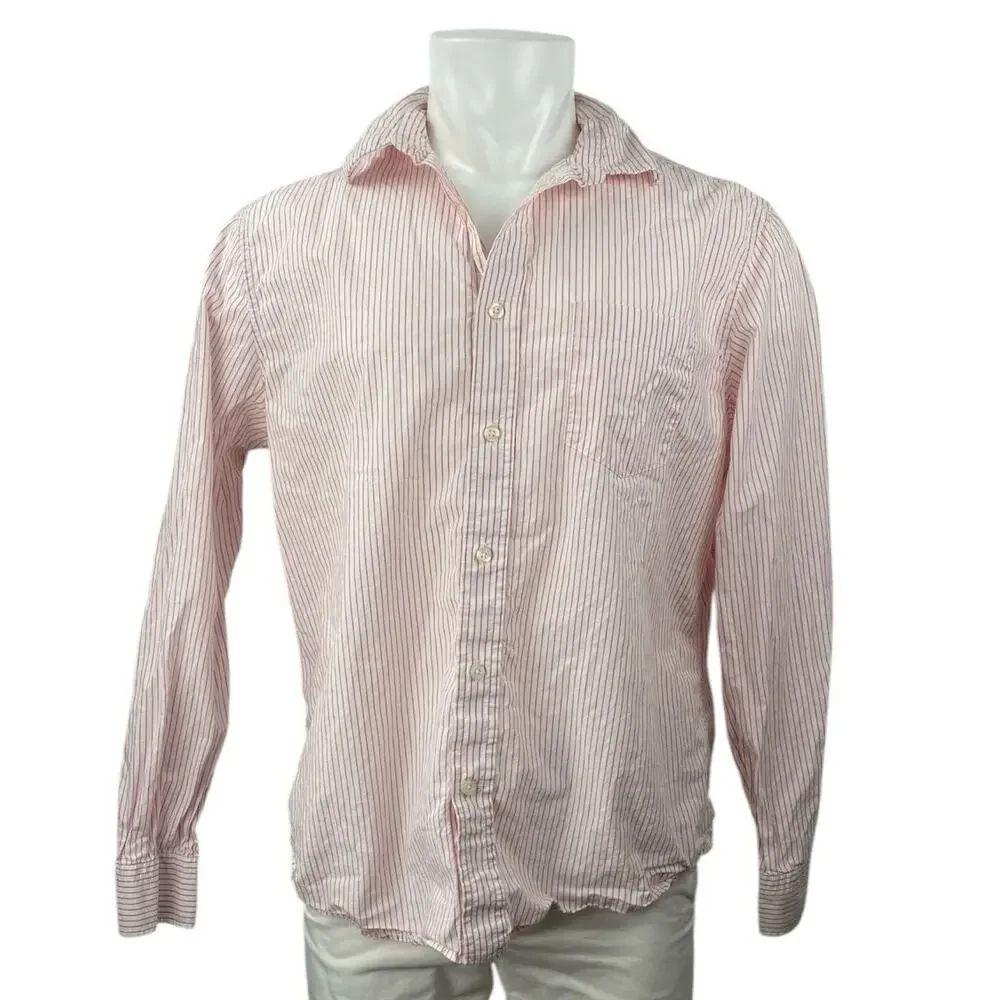 Banana Republic Untucked Men's Pink White Striped Long Sleeve Button Shirt Top L